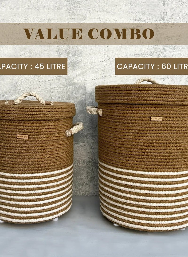 Striped Jute Cotton Laundry Basket  - Image 3