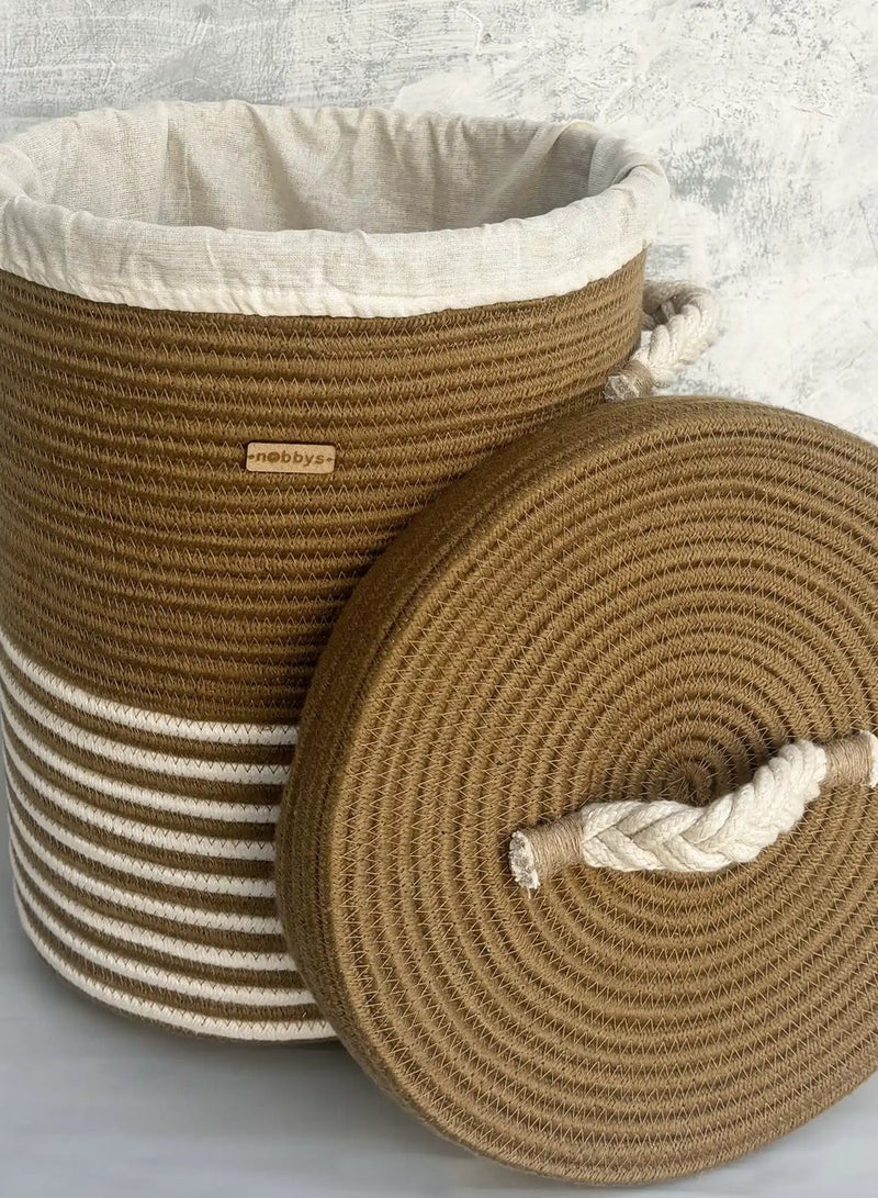 Striped Jute Cotton Laundry Basket  - Image 5