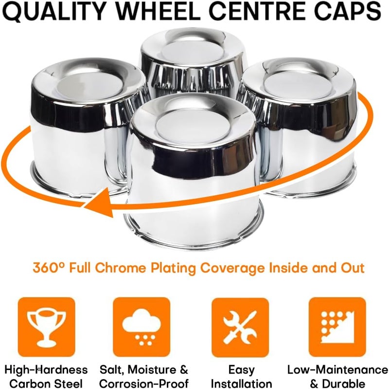 GTOWNWORKS 4Pcs 5.15 inch Wheel Center Caps Fit 5.15" Center Bore Truck Trailer RV SUV Wheels Rims, Carbon Steel Chrome Silver Push Through Hub Covers - Image 3