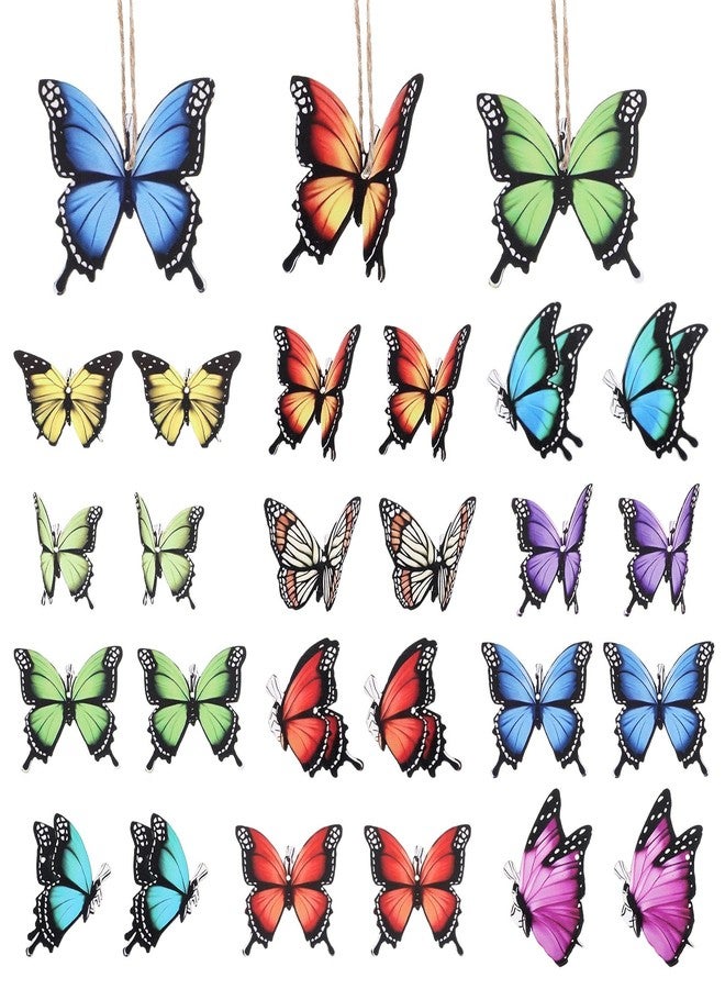 Josojoou 24PCS Wooden Hanging Butterfly Decorations with String, Colorful Wooden Butterfly Decoration, Butterflies Hanging Ornaments for Spring and Summer Trees Home Farmhouse Party Christmas Tree DIY Craft - Image 1