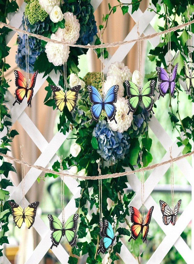 Josojoou 24PCS Wooden Hanging Butterfly Decorations with String, Colorful Wooden Butterfly Decoration, Butterflies Hanging Ornaments for Spring and Summer Trees Home Farmhouse Party Christmas Tree DIY Craft - Image 4