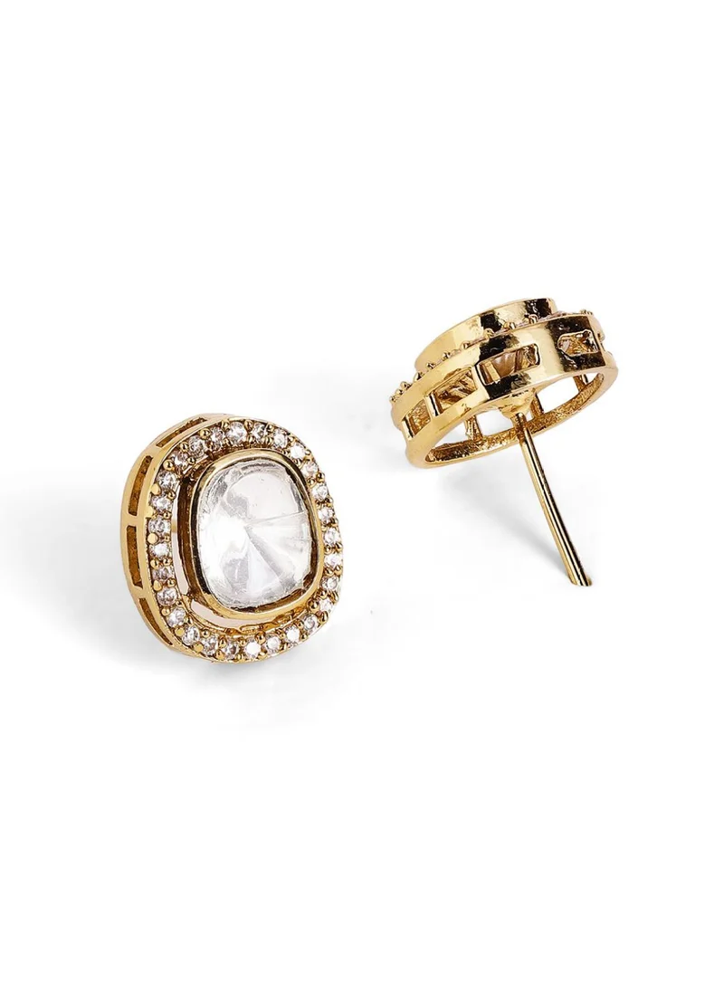 Priyaasi Plated American Diamond-Studded Geometric Elegance Polki Jewellery Set