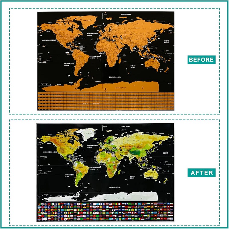 دايونغ خريطة العالم القابلة للكشط من DAYONG، خريطة قابلة للكشط مع أداة كشط وفرشاة، ملصق سفر قابل للكشط مقاس 82x60 سم، هدية فنية حائطية لخريطة السفر لعشاق الهواء الطلق. - Image 4