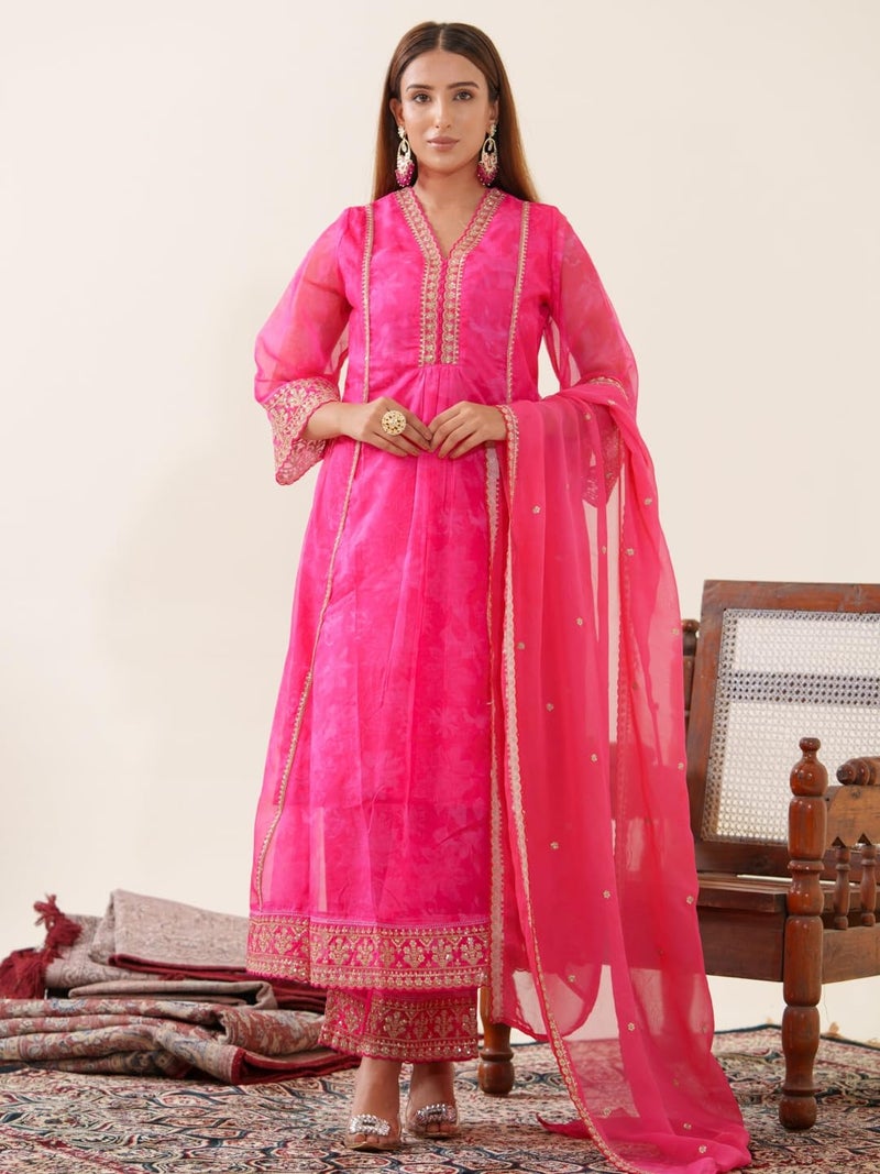 Kaari Women's Embroidered Kurti Set with Dupatta | Ethnic Suits with Embellished Dupatta | Everyday and Festive Kurti Set for Women|Rani|M - Image 2