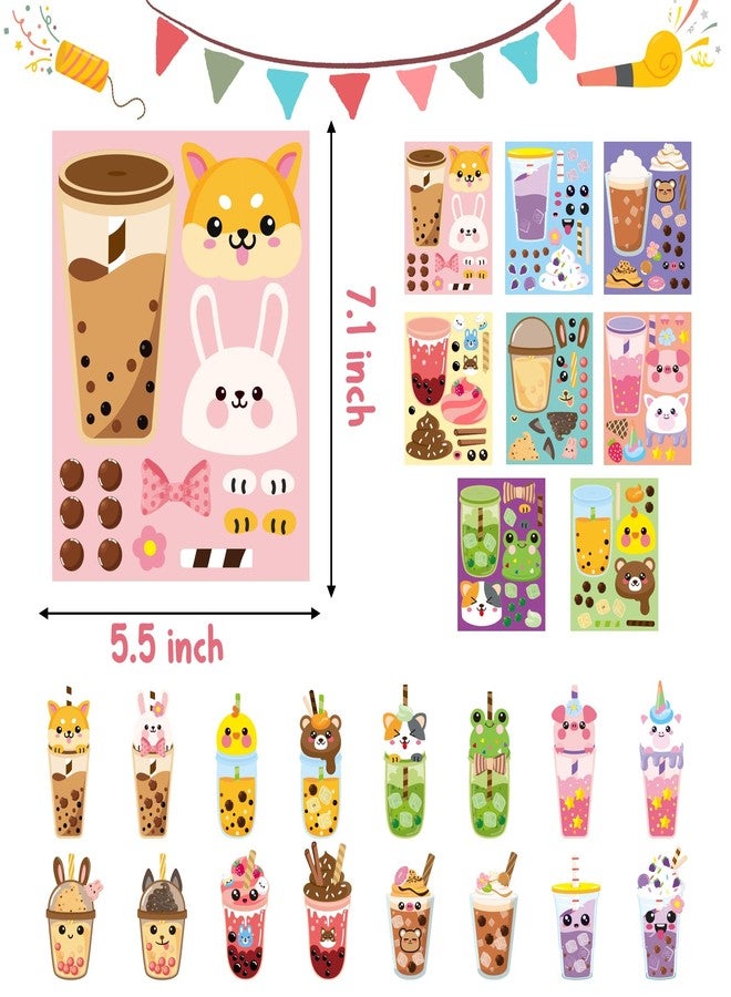ANGOLIO 40Pcs Make A Face Boba Tea Stickers Make Your Own Animals Stickers Mix and Match Sweets and Boba Tea Party Favor Supplies for Kids Ice Cream Sticker Games Birthday DIY Art Crafts - Image 2