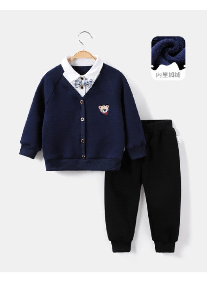 Baby Boys' Fleece Polo Collar Two-piece Set Children's Sportswear Thick - Image 1