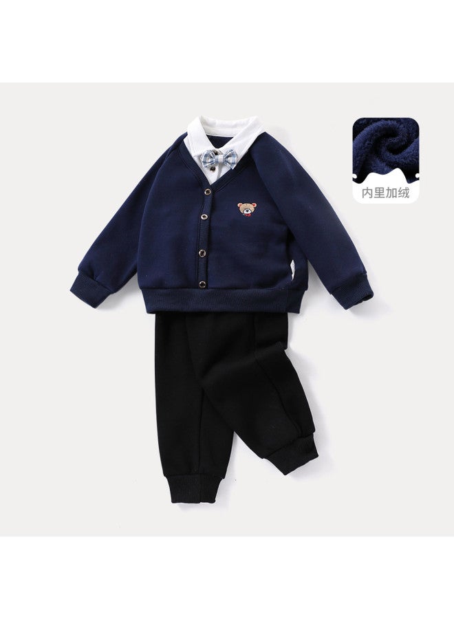 Baby Boys' Fleece Polo Collar Two-piece Set Children's Sportswear Thick - Image 4
