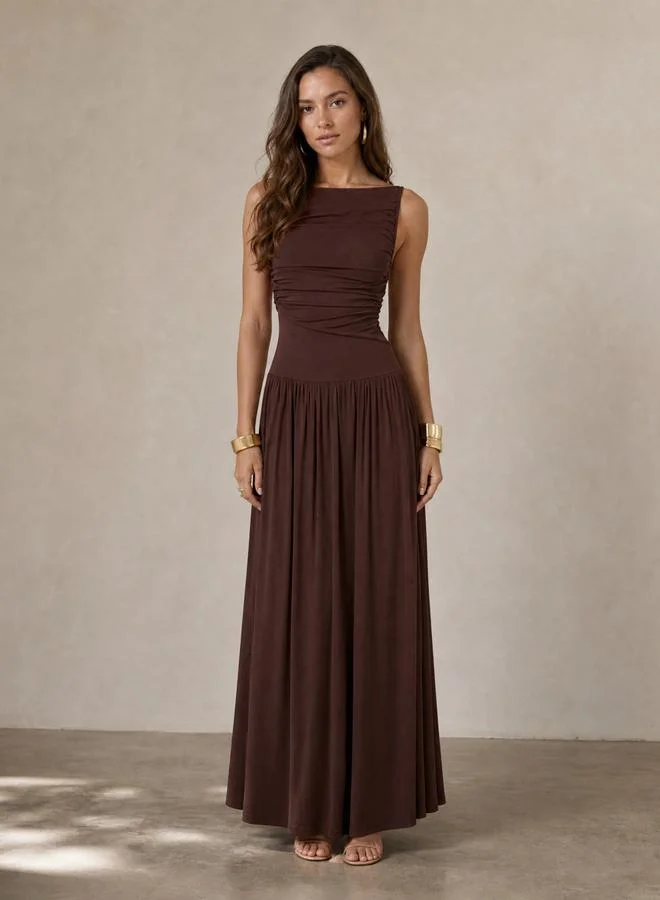 ستايلي Brown Ruched A-Line Maxi Dresss