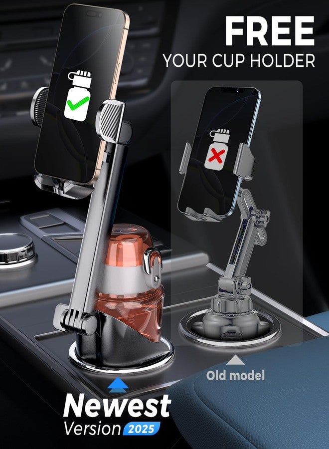 eSamcore Cup Holder Phone Holder, Unobstructed Cup Holder Phone Mount for Your Car Cupholder (2.5"-4") with Flexible C-Shaped Base, 360° Swiveling, 0.8" Deep Clamp Compatible with iPhone 4.7"-7" - Image 2