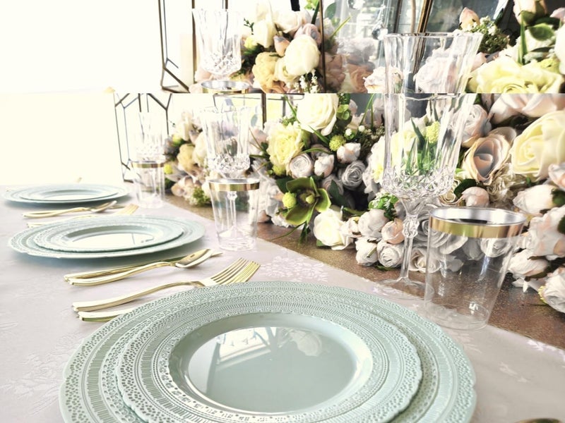 OCCASIONS FINEST PLASTIC TABLEWARE " OCCASIONS " 240 Plates Pack,(120 Guests) Extra Heavyweight Vintage Wedding Disposable/Reusable Plastic Plates 120x11'' Dinner + 120x8.25'' Salad/Dessert Plate (Chateau Mint) - Image 4