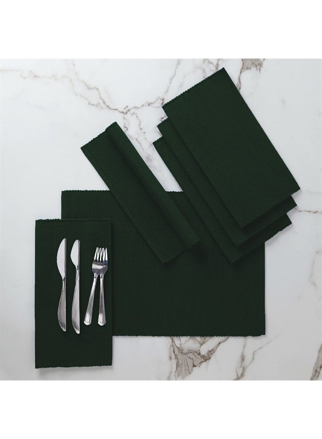 Encasa XO سجاد طاولة تناول الطعام من إنكاسا هومز (مجموعة من 6 قطع) مصنوعة من قطن مضلع فاخر - الحجم المثالي 19"x13"، ألوان وتصاميم عصرية ذكية، للاستخدام في المنزل، المقاهي، المطاعم والفنادق - أخضر داكن - Image 1