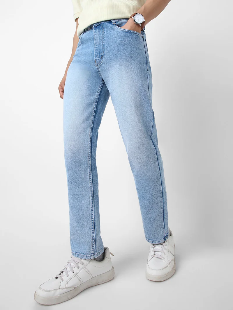Urbano Fashion  Urbano Fashion Men's Ice Blue Straight Fit Washed Jeans Stretchable  | Best Price UAE