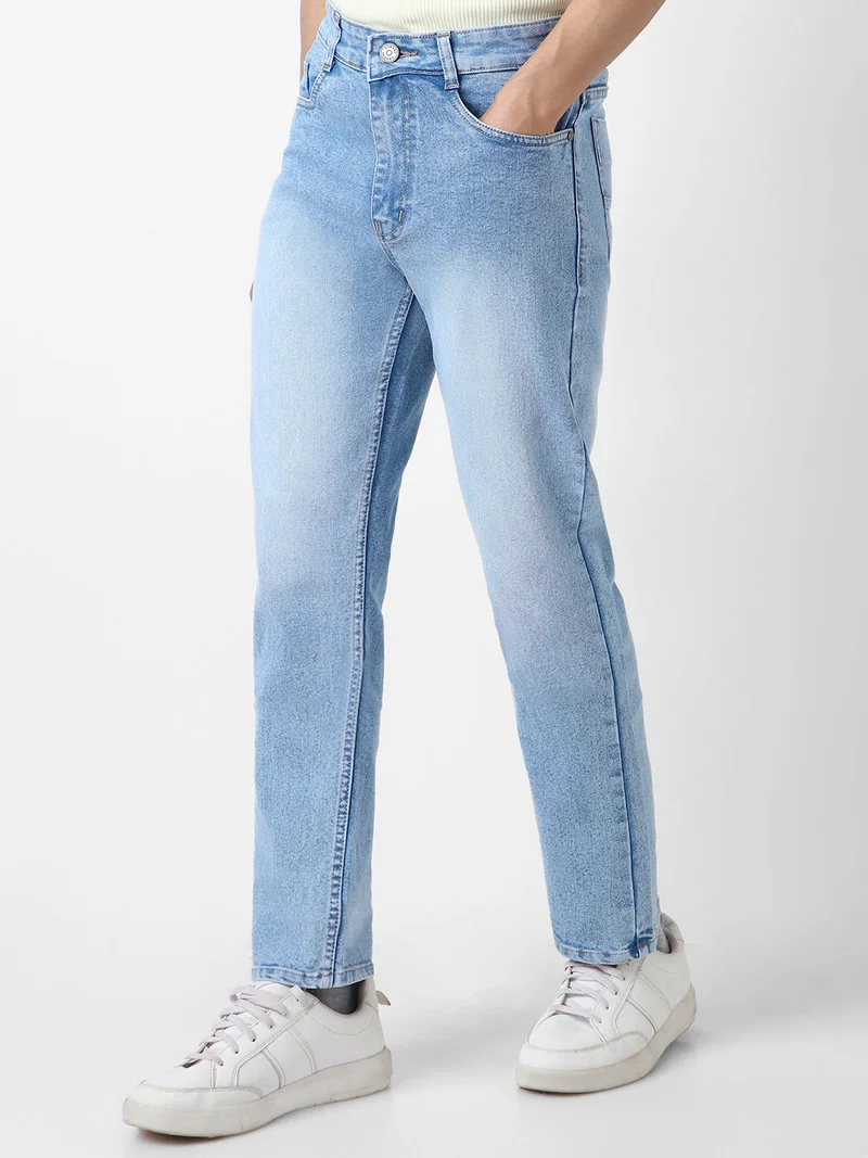Urbano Fashion  Urbano Fashion Men's Ice Blue Straight Fit Washed Jeans Stretchable  | Best Price UAE