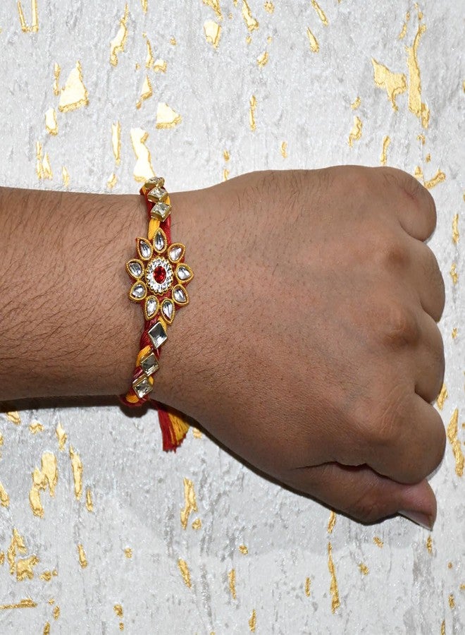 Saugat Traders Stone Rakhi for Brother Pack of 5 - Handmade Rakhi For Men - Traditional Moli Dhaga Rakhi with Roli Chawal Tilak Set (Set of 5) - Image 5