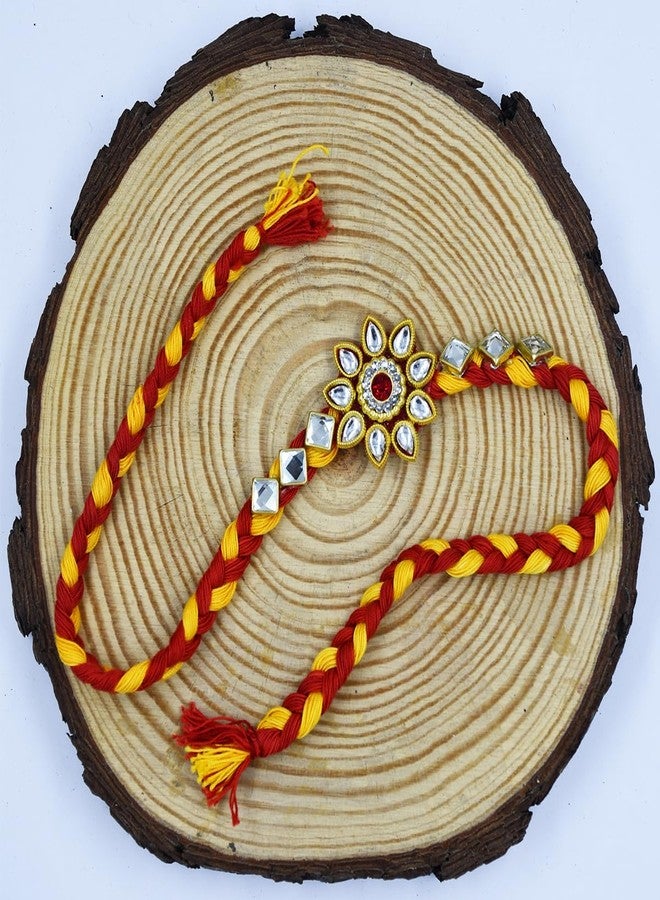 Saugat Traders Stone Rakhi for Brother Pack of 5 - Handmade Rakhi For Men - Traditional Moli Dhaga Rakhi with Roli Chawal Tilak Set (Set of 5) - Image 3