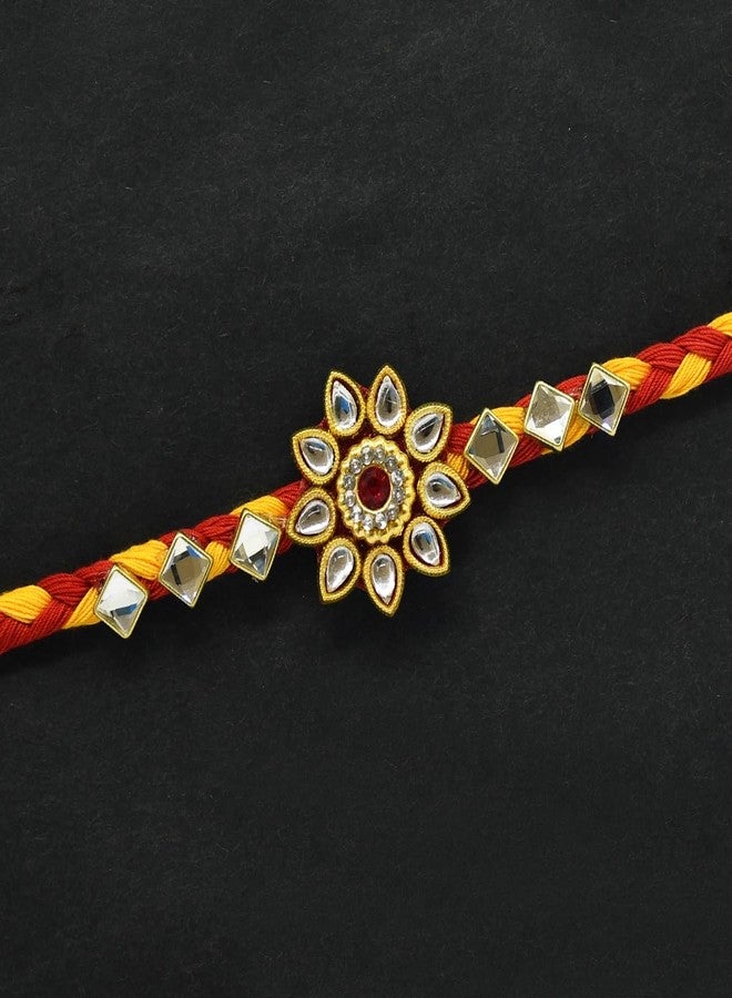 Saugat Traders Stone Rakhi for Brother Pack of 5 - Handmade Rakhi For Men - Traditional Moli Dhaga Rakhi with Roli Chawal Tilak Set (Set of 5) - Image 4