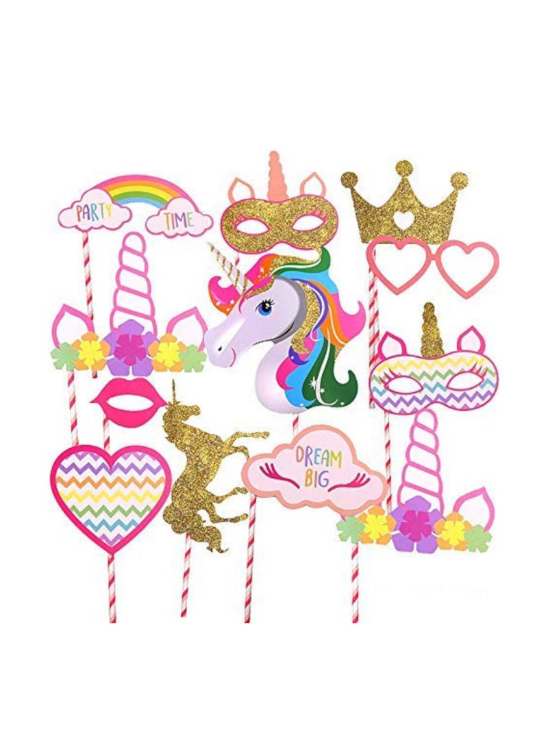 Highland 12 Piece Unicorn Photo Booth Props for Unicorn Birthday Party Decorations - Image 1