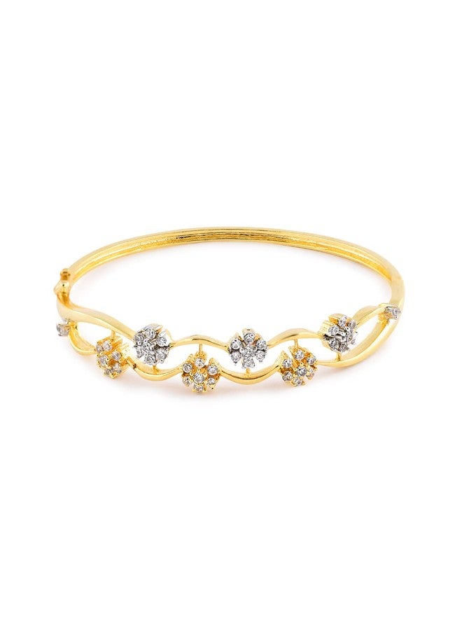 Zaveri Pearls سوار زافيري بيرلز المرصع بأحجار الزركونيا المكعبة بتصميم زهري قابل للفتح للنساء - ZPFK4800 - Image 1