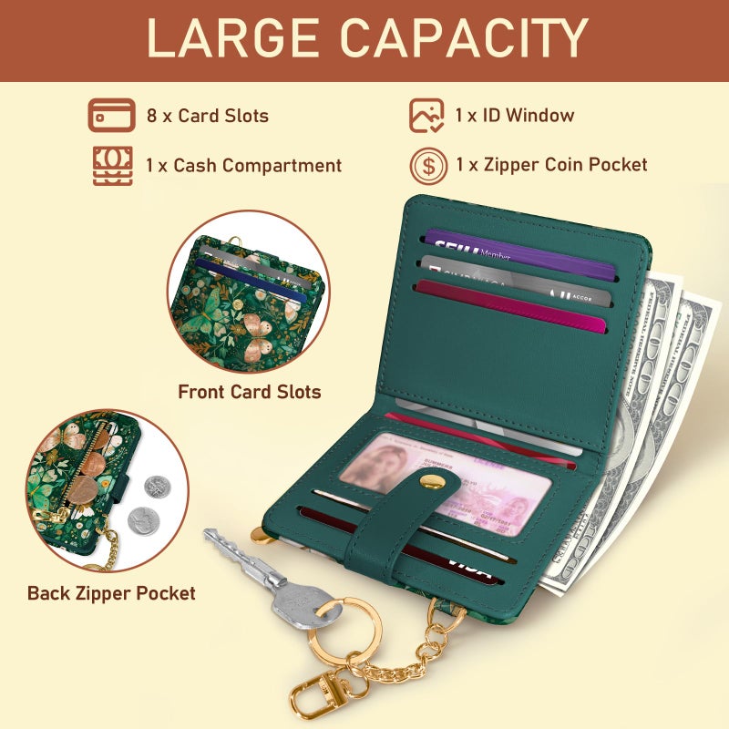 Jogjam Butterfly Green Rfid Women Wallet, Small Slim Thin Compact Credit Card Wallet, PU Leather Bifold Cash Wallet, Zipper Coin Pocket ID Window, Female Ladies Girl Gifts - Image 4