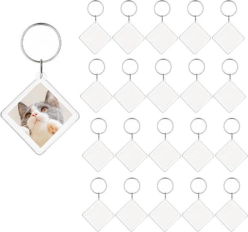 BetterJonny 20Pcs Acrylic picture Keychain Blanks Photo Keychain Clear in Photo Keychain Acrylic Picture Frame Keyrings - Image 1