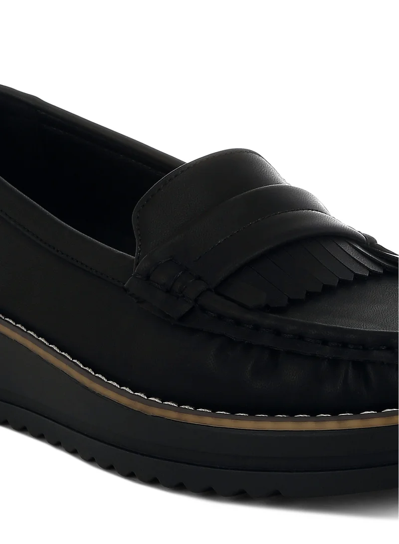 London Rag Fringed Nubuck Loafers in Black