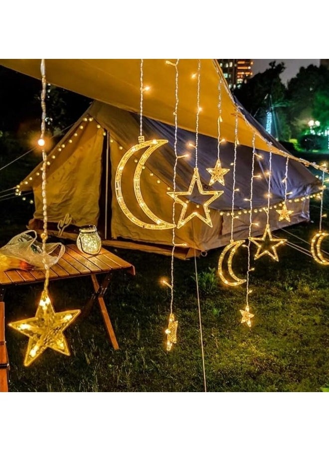 GGEROU 3.5m Star Moon Curtain String Light, LED Christmas Fairy Lights, Waterproof Hanging Window Star Moon Night Light for Ramadan, Wedding, Party, Home, Terrace, Lawn  - Image 1