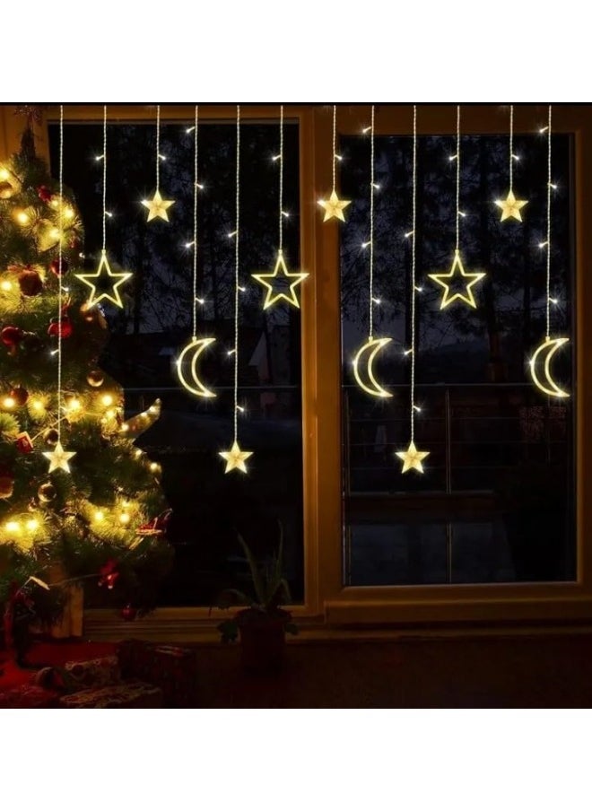 GGEROU 3.5m Star Moon Curtain String Light, LED Christmas Fairy Lights, Waterproof Hanging Window Star Moon Night Light for Ramadan, Wedding, Party, Home, Terrace, Lawn  - Image 2