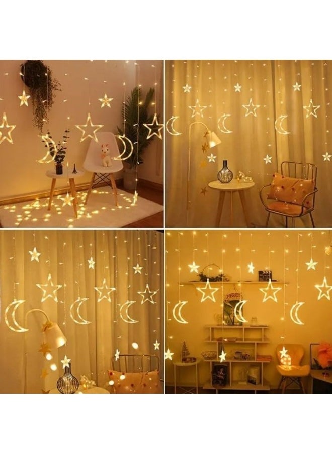 GGEROU 3.5m Star Moon Curtain String Light, LED Christmas Fairy Lights, Waterproof Hanging Window Star Moon Night Light for Ramadan, Wedding, Party, Home, Terrace, Lawn  - Image 3