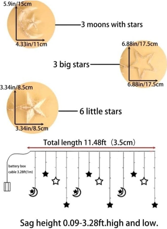 GGEROU 3.5m Star Moon Curtain String Light, LED Christmas Fairy Lights, Waterproof Hanging Window Star Moon Night Light for Ramadan, Wedding, Party, Home, Terrace, Lawn  - Image 4