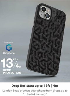 ZAGG London Snap iPhone 15 Protective Cell Phone Durable Graphene Case, MagSafe Compatible Case with Stylish Fabric Exterior Slim and Lightweight - Black Geo  - Image 2