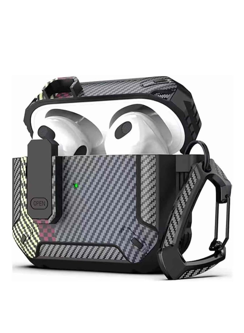 AirPods Pro 2Gen/1st Gen Case with hook, Military Hard Protective Armor with Lock, for AirPod Pro 2 Charging Case (2023/2022/2019, 2nd Gen/1st Gen) (Carbon Fiber Ash)  - Image 1