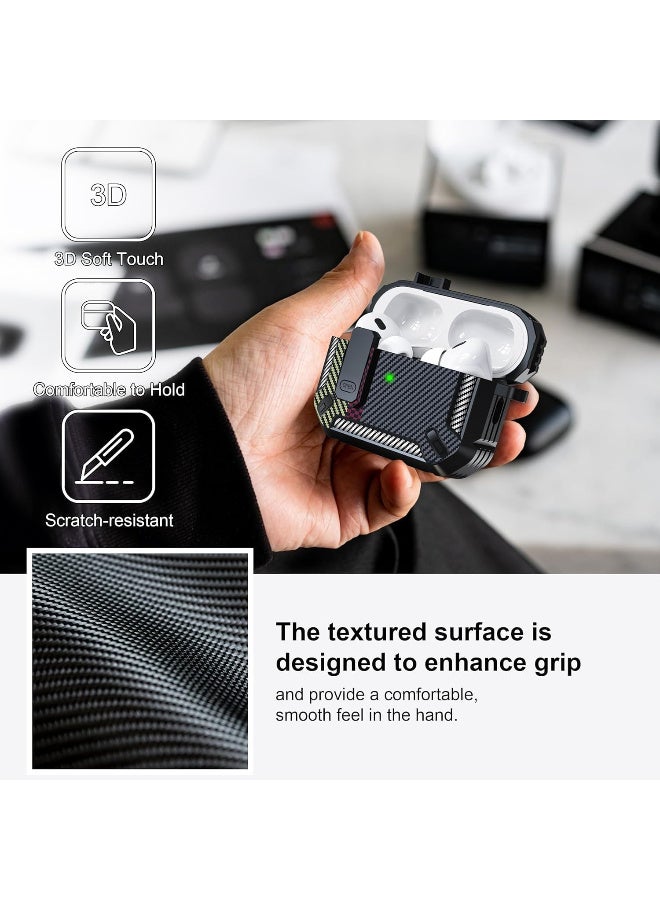 AirPods Pro 2Gen/1st Gen Case with hook, Military Hard Protective Armor with Lock, for AirPod Pro 2 Charging Case (2023/2022/2019, 2nd Gen/1st Gen) (Carbon Fiber Ash)  - Image 3