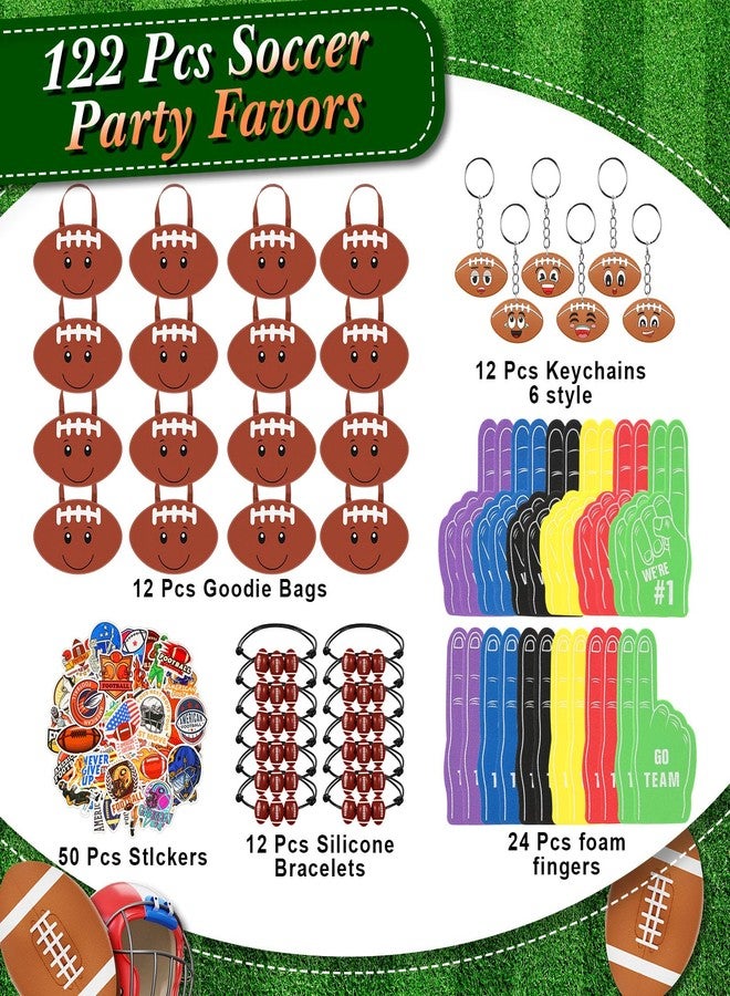 Maxdot 122 Pcs Football Party Favors Set Serve 12 Football Non Woven Goodie Bags Mini Face Stress Foam Finger Ball Keychain Bracelet Stickers bags for Kids Sports Birthday Party Supplies Gifts - Image 2