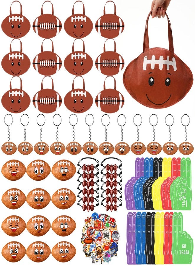 Maxdot 122 Pcs Football Party Favors Set Serve 12 Football Non Woven Goodie Bags Mini Face Stress Foam Finger Ball Keychain Bracelet Stickers bags for Kids Sports Birthday Party Supplies Gifts - Image 1