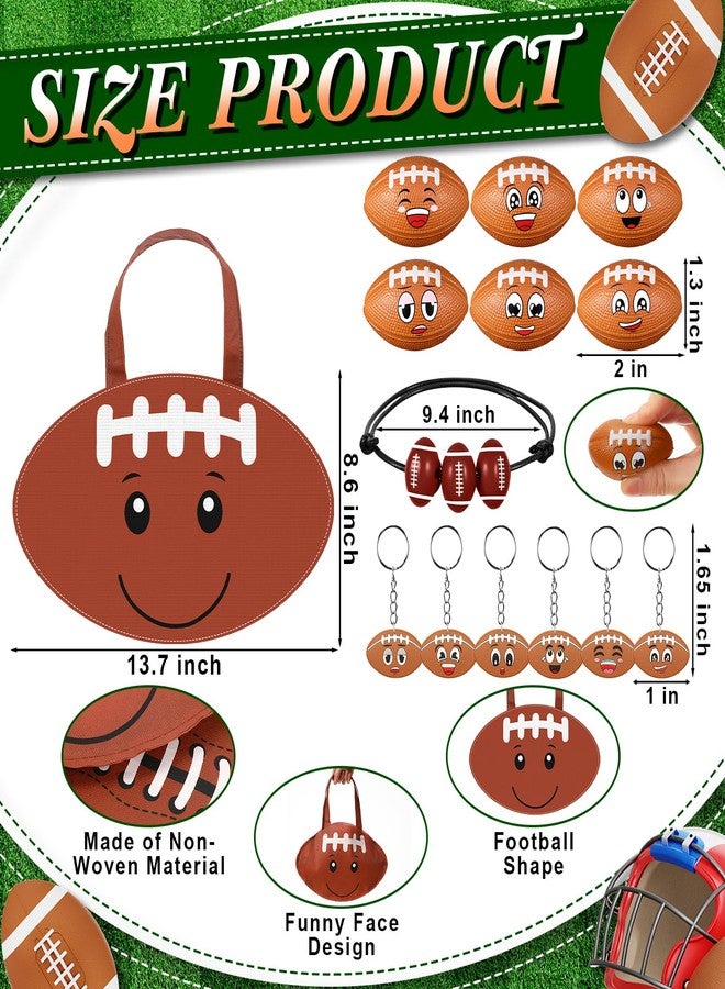 Maxdot 122 Pcs Football Party Favors Set Serve 12 Football Non Woven Goodie Bags Mini Face Stress Foam Finger Ball Keychain Bracelet Stickers bags for Kids Sports Birthday Party Supplies Gifts - Image 3