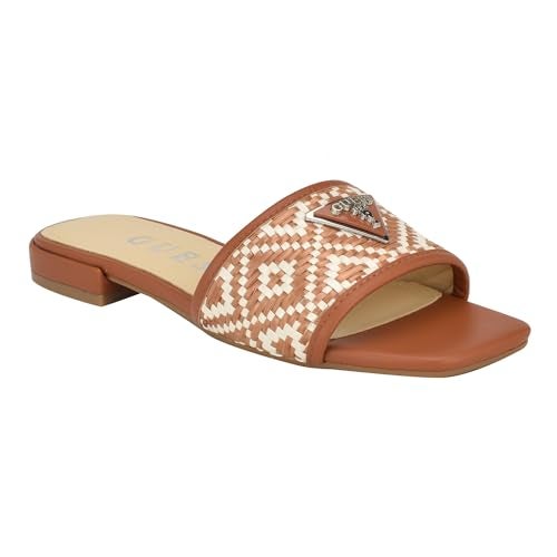 GUESS Women's TAMSEN Flat Sandal, Camel/White 211, 5.5 - Image 1