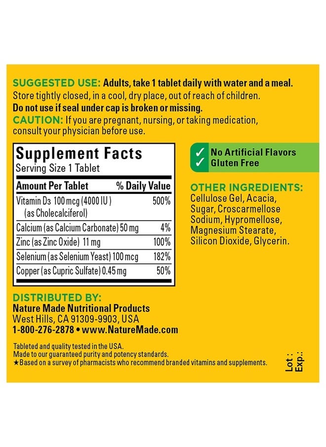Nature Made - Super Vitamin D Immune Complex, Vitamin D3, Selenium, Copper and Zinc Supplements for Immune Support, 70 Tablets, 70 Day Supply - Image 1