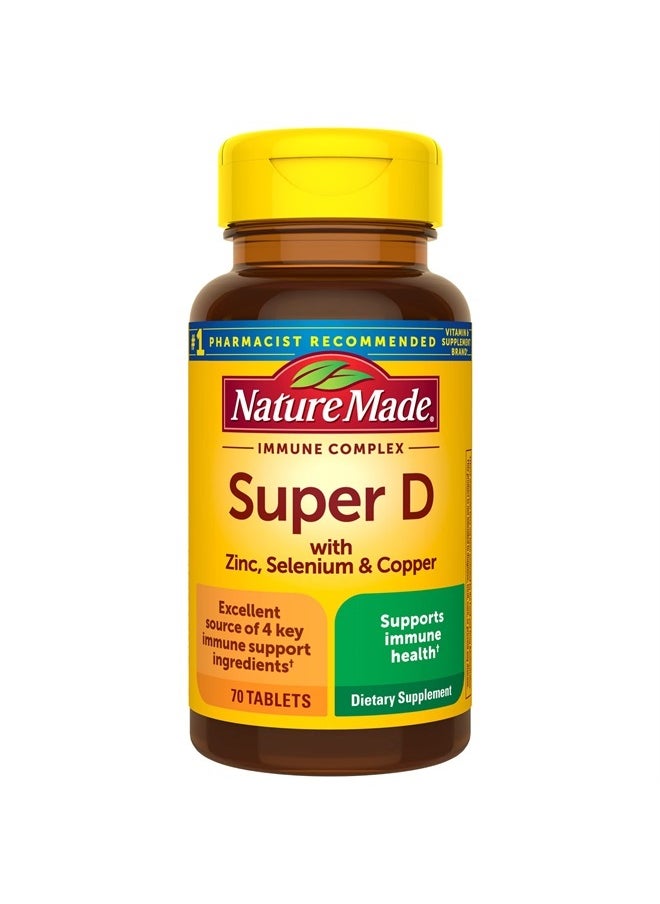 Nature Made - Super Vitamin D Immune Complex, Vitamin D3, Selenium, Copper and Zinc Supplements for Immune Support, 70 Tablets, 70 Day Supply - Image 1