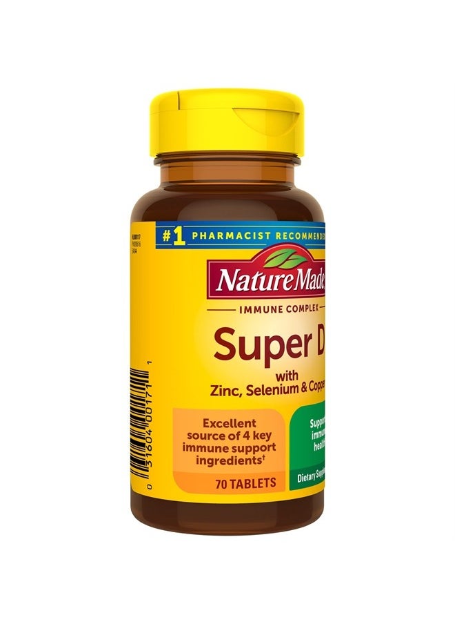 Nature Made - Super Vitamin D Immune Complex, Vitamin D3, Selenium, Copper and Zinc Supplements for Immune Support, 70 Tablets, 70 Day Supply - Image 1