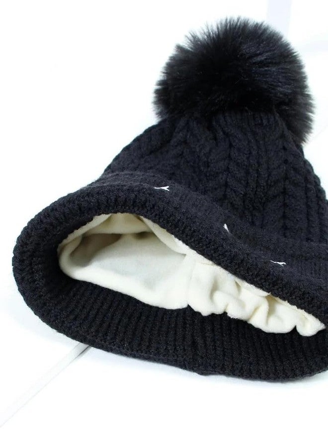 Richmen Women's Knitted Hat Winter Plush Velvet Warm Woolen Cap Soft Snow Proof Stylish Slouchy Beanie Pom Pom Cap for Outdoor Girls & Ladies (C Black) - Image 4
