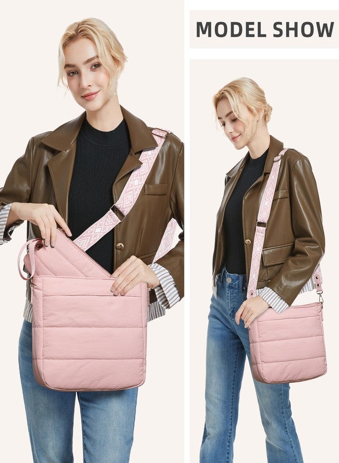 BAVERGE Purses for Women 2PCS Puffer Quilted Crossbody Shoulder Hobo Bags Trendy Ladies Handbag with Coin Wallet 2 Adjustable Straps, Pink - Image 2