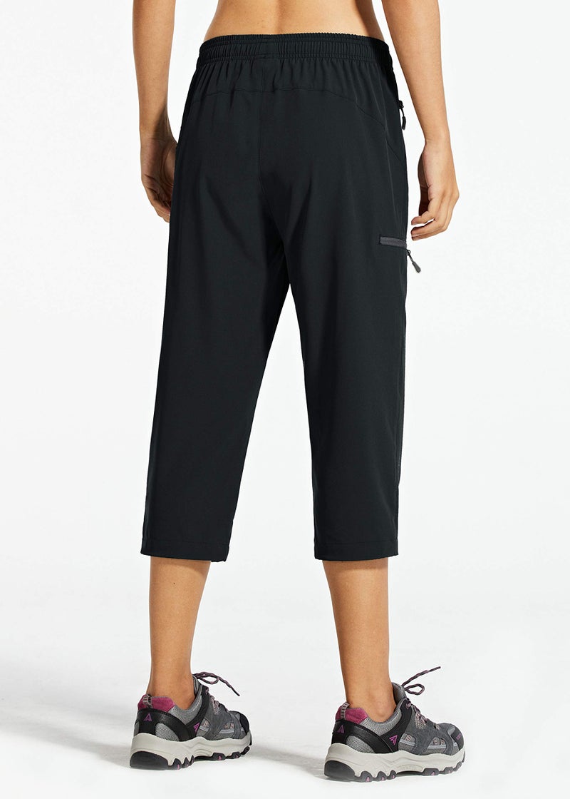 Libin Women's Capri Pants Lightweight Quick Dry Cargo Hiking Capris Travel Casual Cropped Pants Zipper Pockets, Black M - Image 2