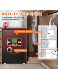 JoyousSto Fireproof Safe Box for Home Electronic Home Security Safe with Programmable Keypad Lock, Secure Documents Money Valuables LED Display Size 40x36x30cm Black  - Image 3