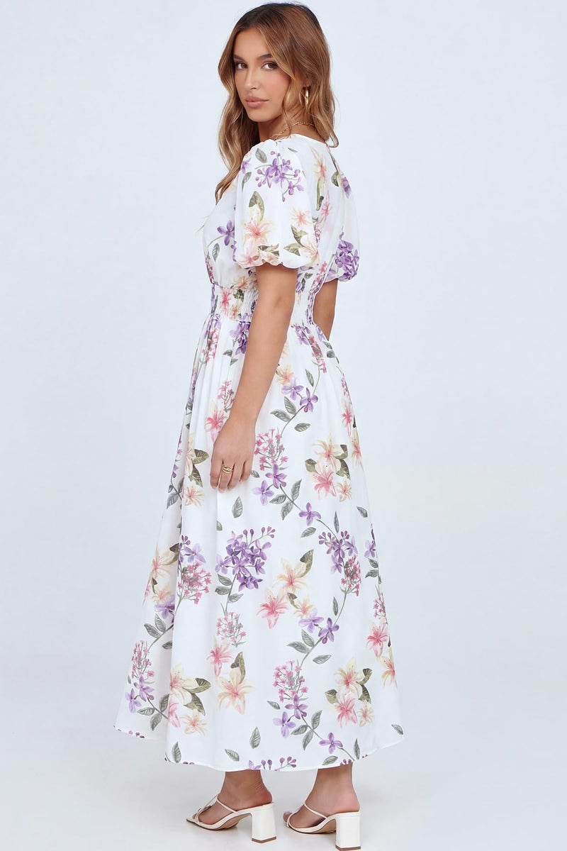 Maxigerui Women's Summer Floral Maxi Dress Spring Wedding Guest Dress 2026 Wisteriaâ€Œ Floral Purple Print M - Image 3