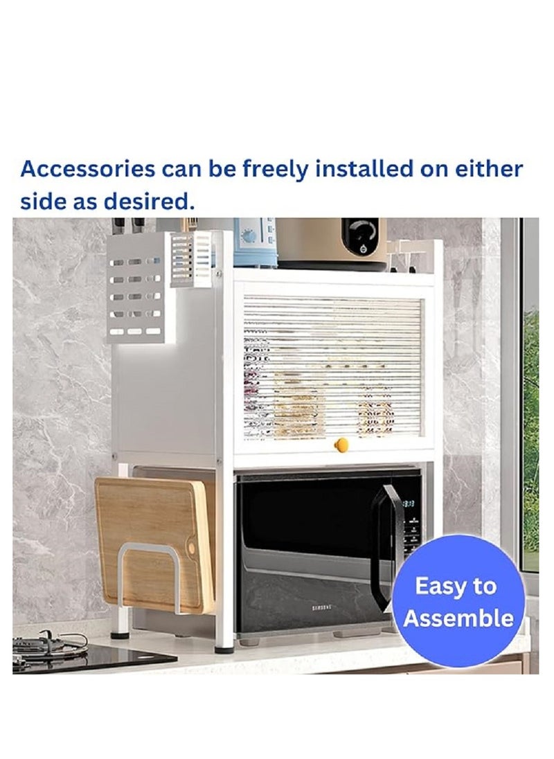 Generic Microwave Oven Rack Heavy Duty Stand Kitchen Counter Top Storage Organizer 3 Tier with Hooks and Utensils Holder Microwave Shelf Double Layer Dustproof Oven Rack 47cm  - Image 3