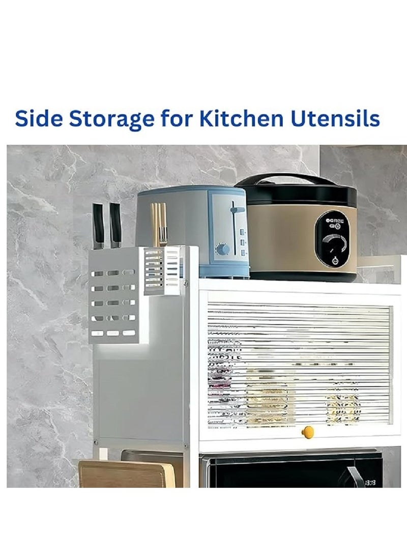 Generic Microwave Oven Rack Heavy Duty Stand Kitchen Counter Top Storage Organizer 3 Tier with Hooks and Utensils Holder Microwave Shelf Double Layer Dustproof Oven Rack 47cm  - Image 4