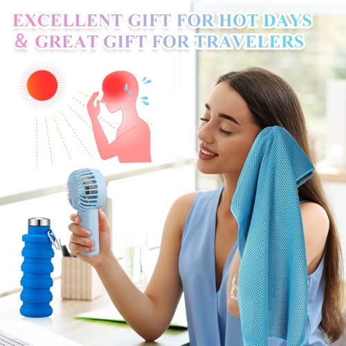 Wovnet 10 Set Theme Park Necessities Cruise Ship Accessory Kit Collapsible Water Bottle Cooling Towel Fan Drawstring Bag for Summer Amusement Park Outdoor Team Travel Cruise Gifts Fitness Sport Favor - Image 3