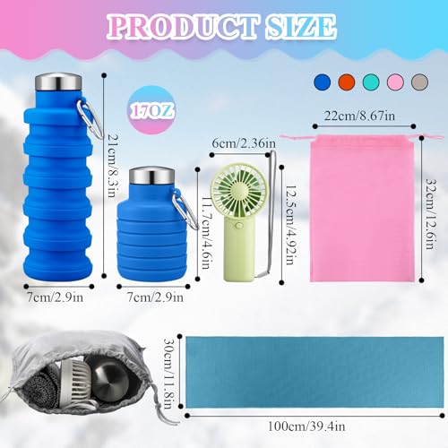 Wovnet 10 Set Theme Park Necessities Cruise Ship Accessory Kit Collapsible Water Bottle Cooling Towel Fan Drawstring Bag for Summer Amusement Park Outdoor Team Travel Cruise Gifts Fitness Sport Favor - Image 2