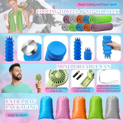Wovnet 10 Set Theme Park Necessities Cruise Ship Accessory Kit Collapsible Water Bottle Cooling Towel Fan Drawstring Bag for Summer Amusement Park Outdoor Team Travel Cruise Gifts Fitness Sport Favor - Image 4