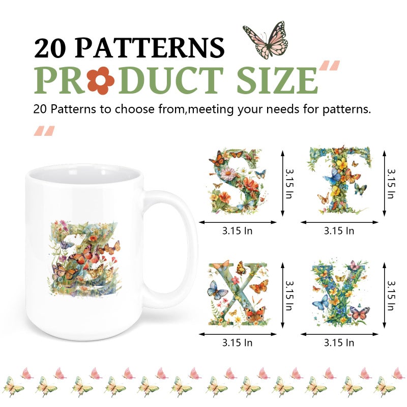 AFRITEE English Letters Uv Dtf Decals - 26 Sheets Personalized Initial Uvdtf Mug Wraps For 16 Oz Glass Water Bottle  Floral Butterfly Alphabet Transfer Stickers Diy Mugs Monogrammed Name Decor Gift For Girl - Image 4